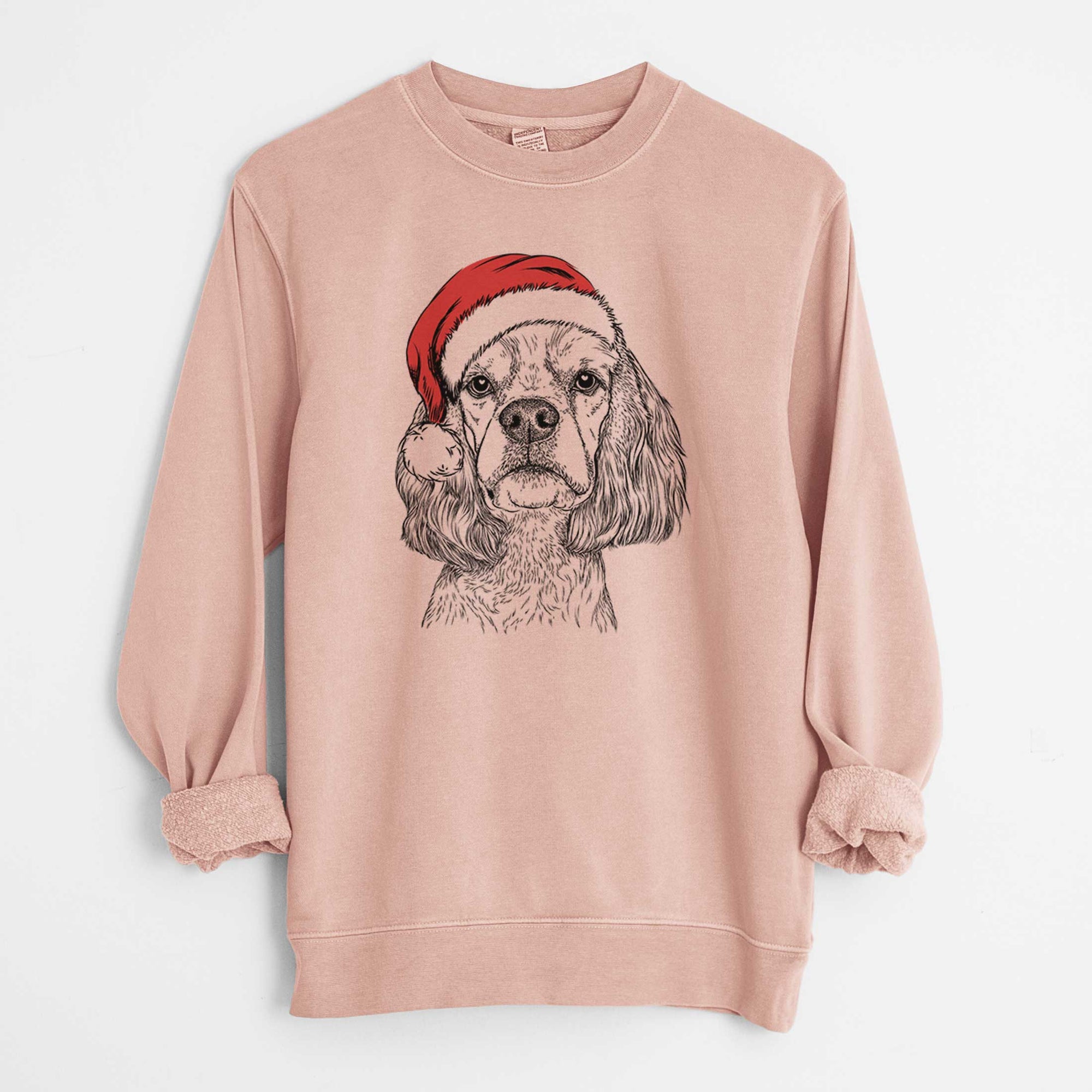 Santa Oakley the American Cocker Spaniel - Unisex Pigment Dyed Crew Sweatshirt