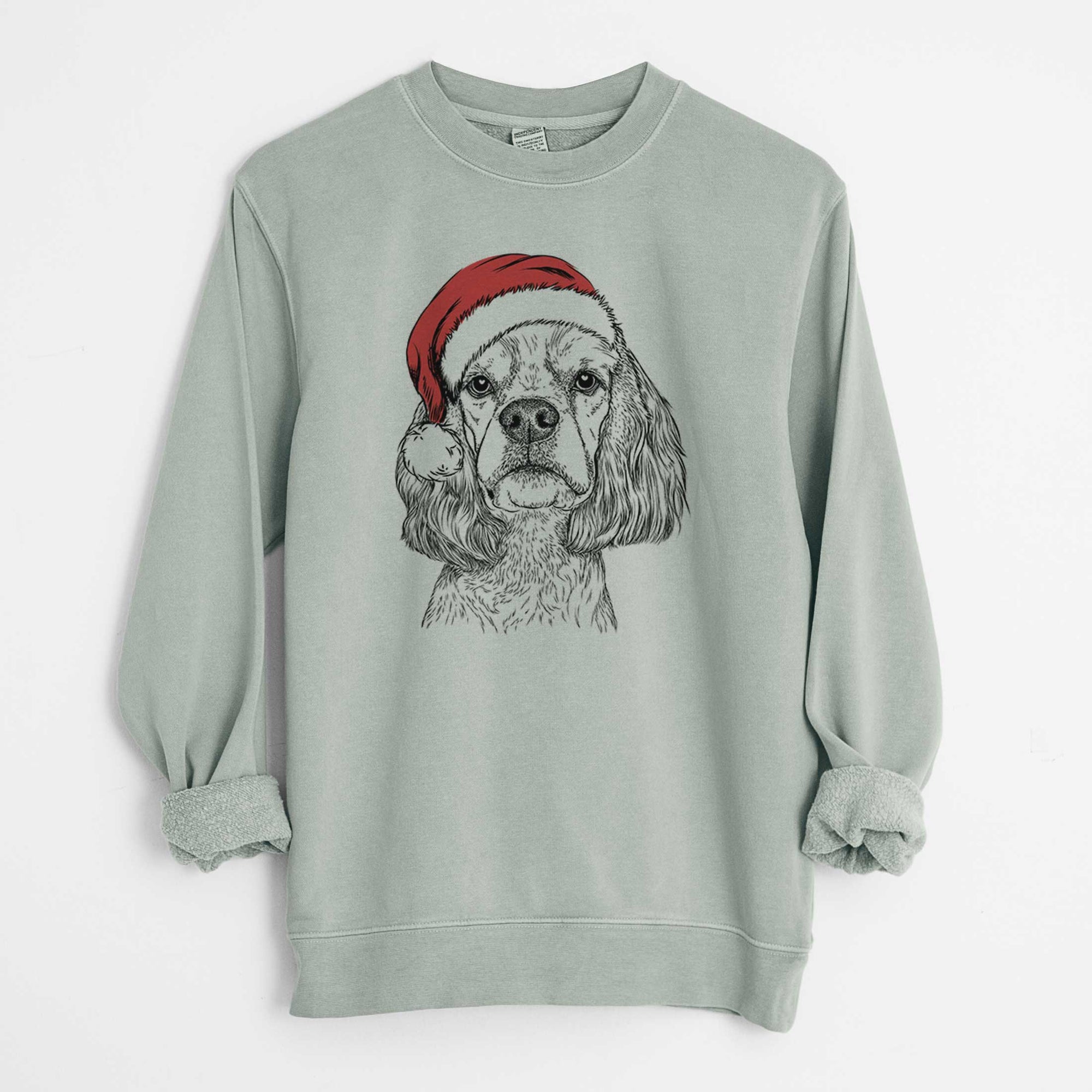 Santa Oakley the American Cocker Spaniel - Unisex Pigment Dyed Crew Sweatshirt