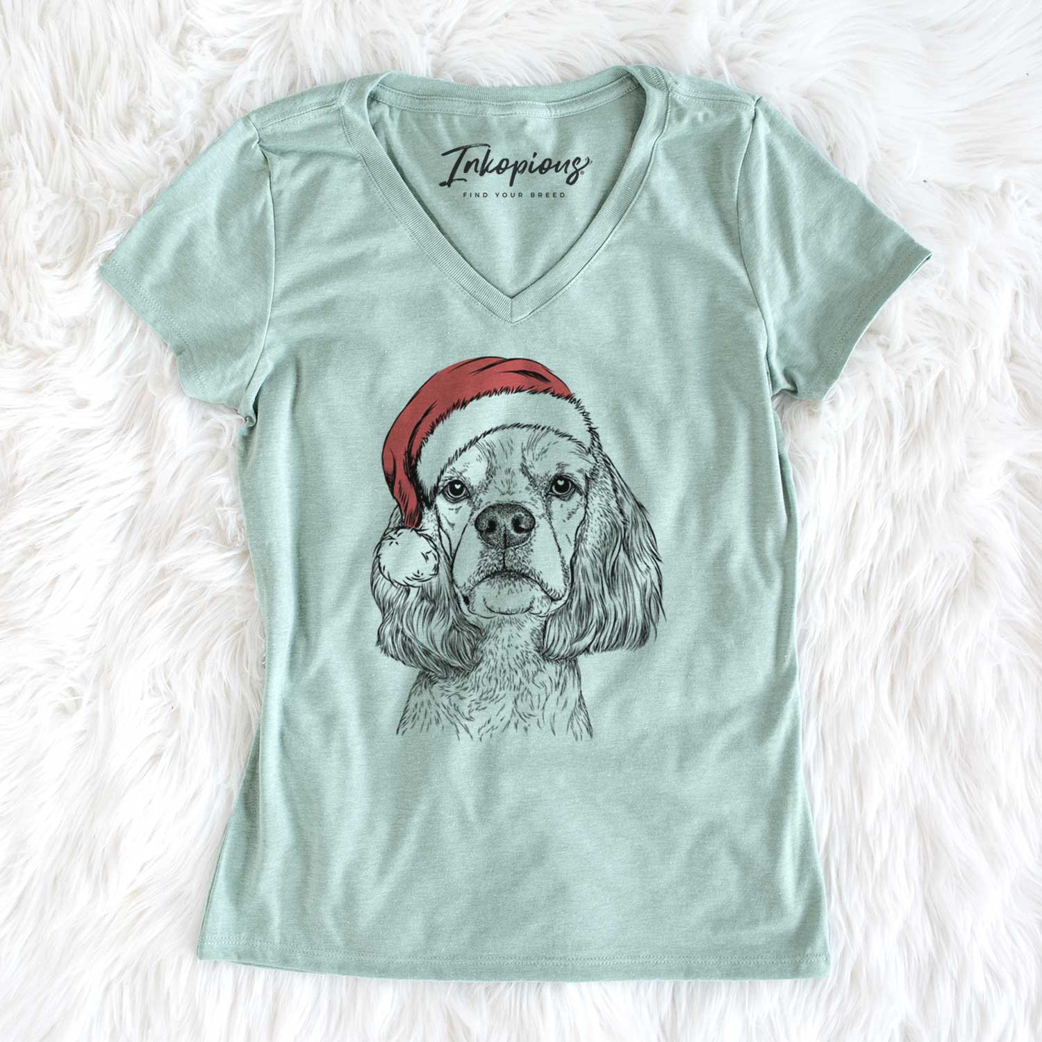 Santa Oakley the American Cocker Spaniel - Women's V-neck Shirt