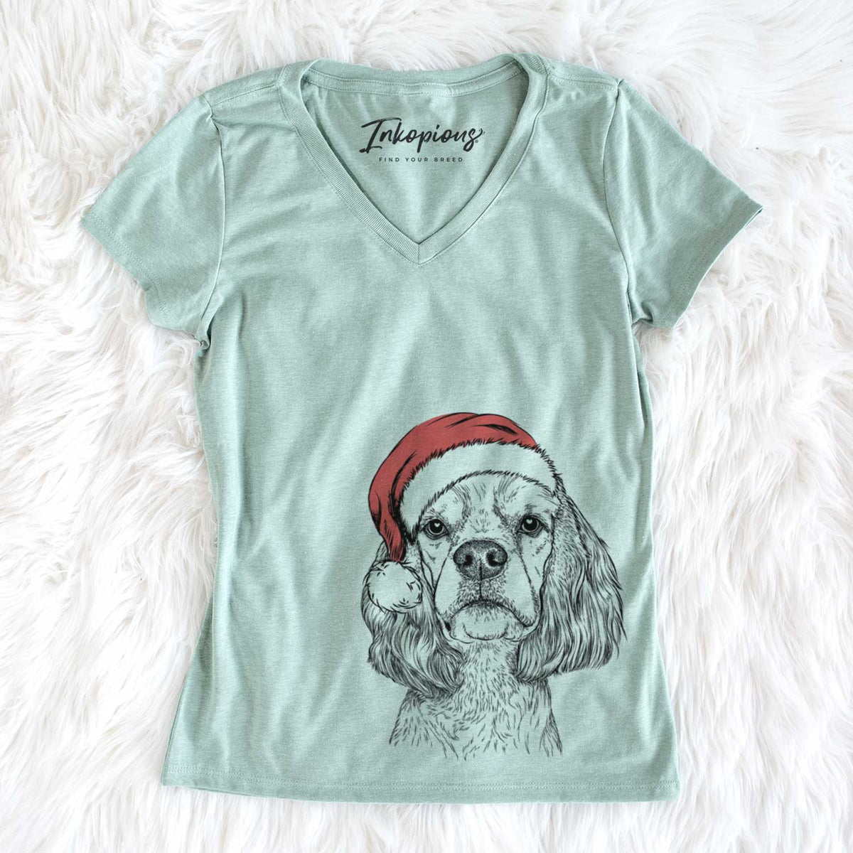 Santa Oakley the American Cocker Spaniel - Women&#39;s V-neck Shirt