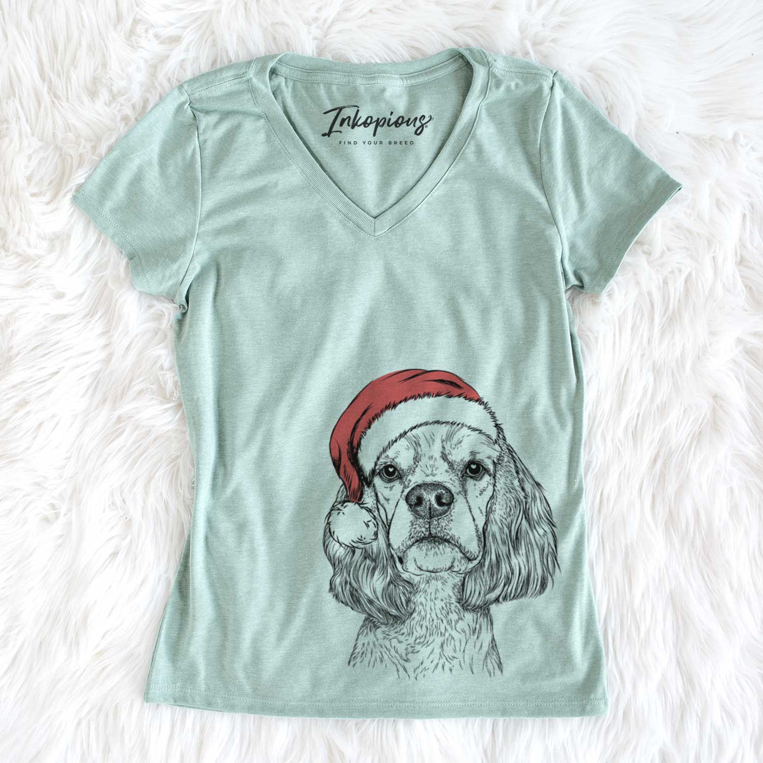 Santa Oakley the American Cocker Spaniel - Women's V-neck Shirt