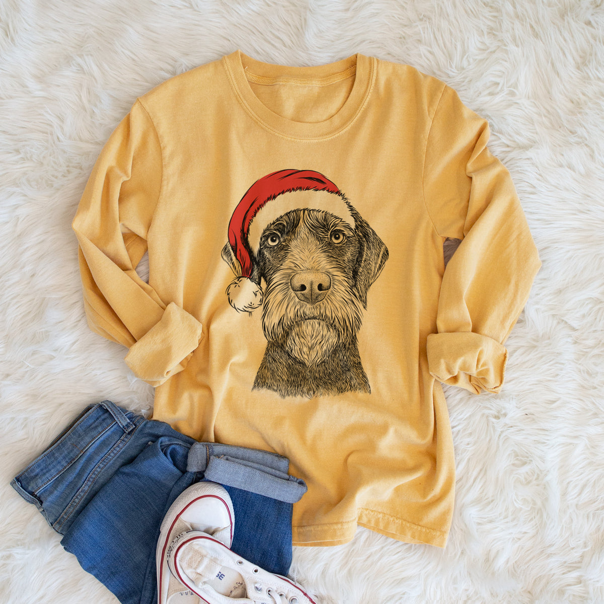 Santa Oakley the Pudelpointer - Heavyweight 100% Cotton Long Sleeve