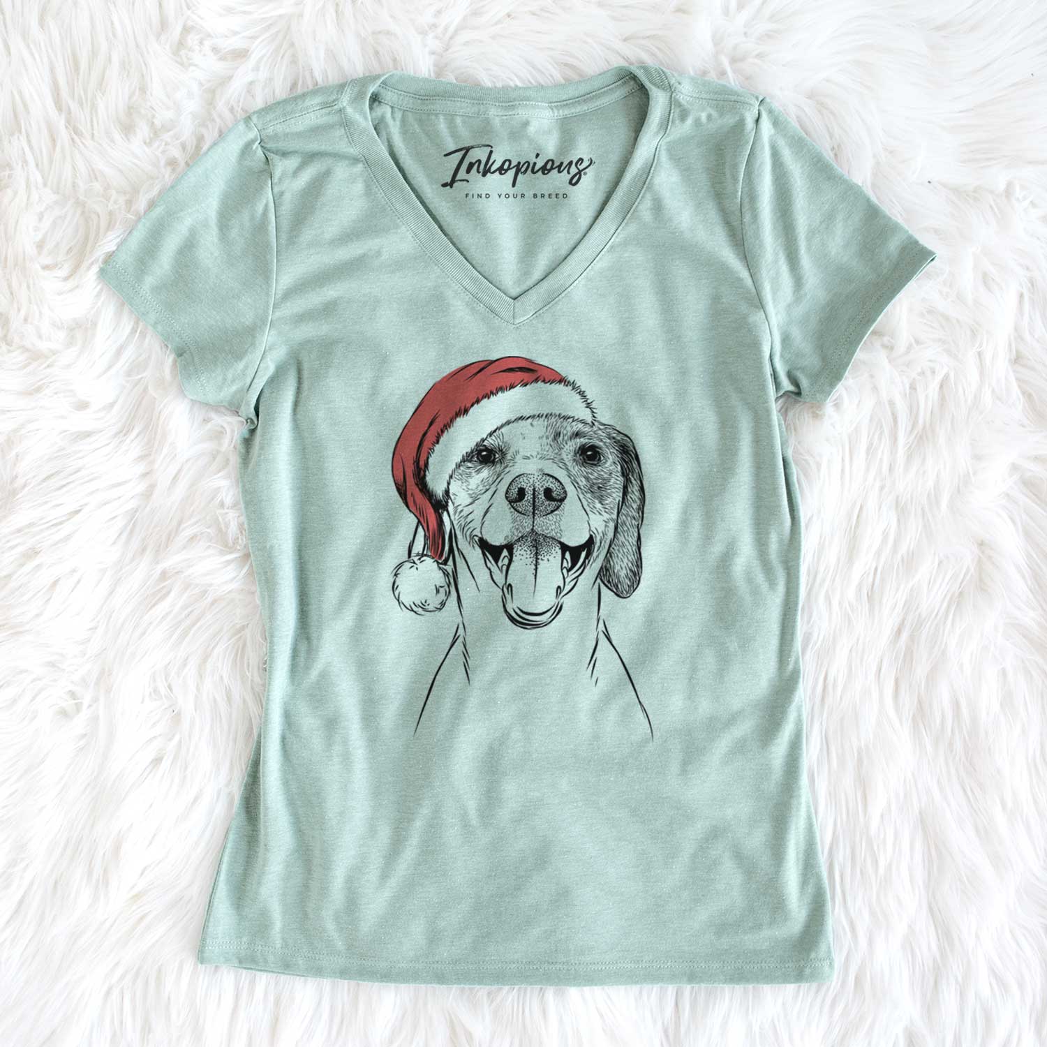 Santa Obi the Beagle Mix - Women's V-neck Shirt