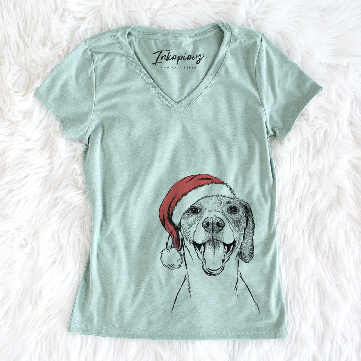 Santa Obi the Beagle Mix - Women's V-neck Shirt