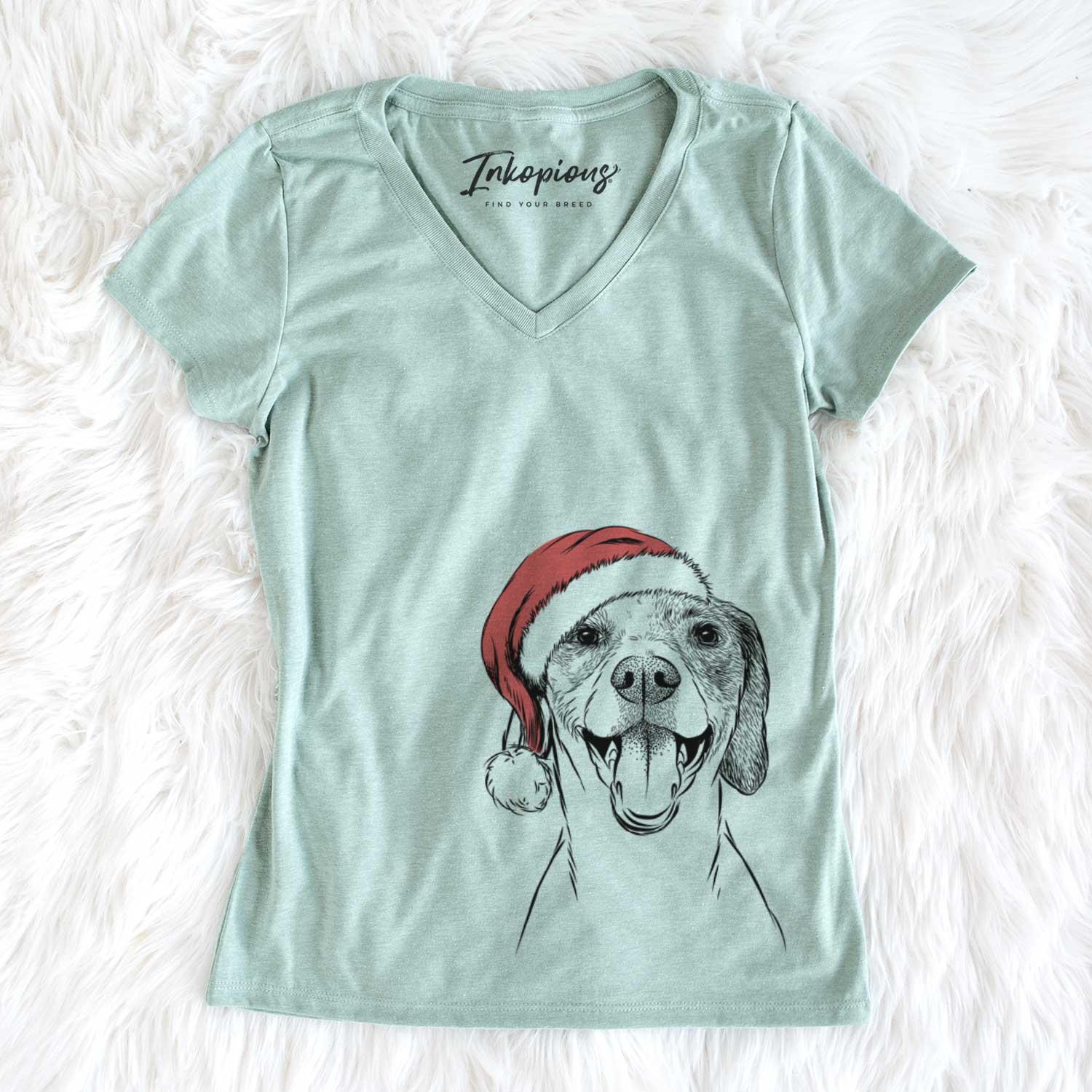 Santa Obi the Beagle Mix - Women's V-neck Shirt