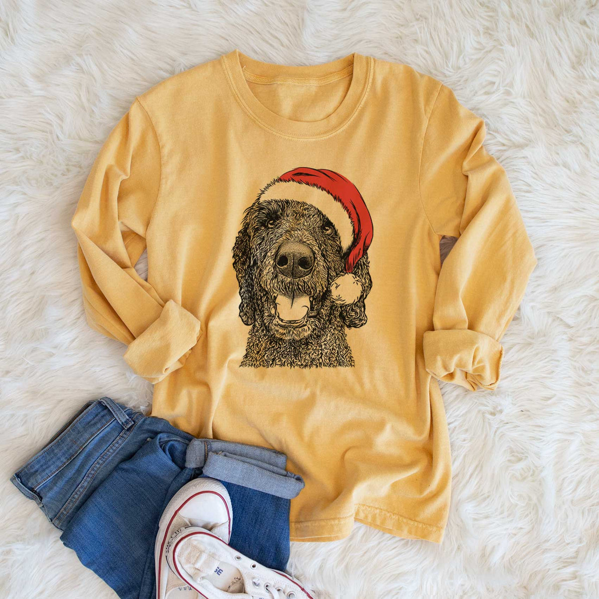 Santa Obi James the Goldendoodle - Heavyweight 100% Cotton Long Sleeve