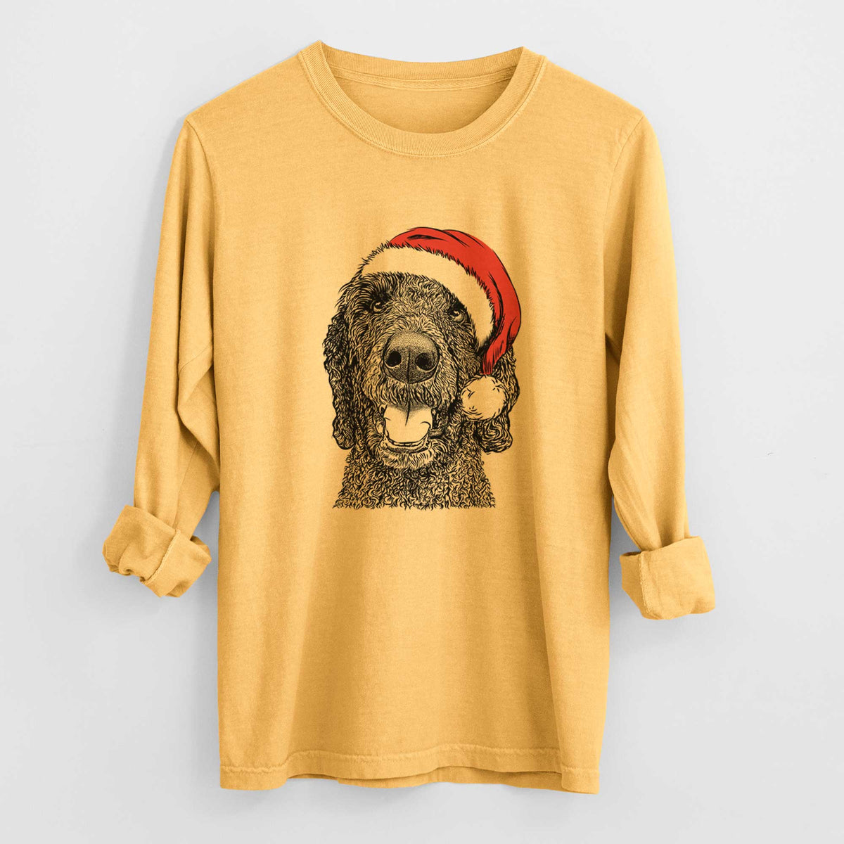 Santa Obi James the Goldendoodle - Heavyweight 100% Cotton Long Sleeve