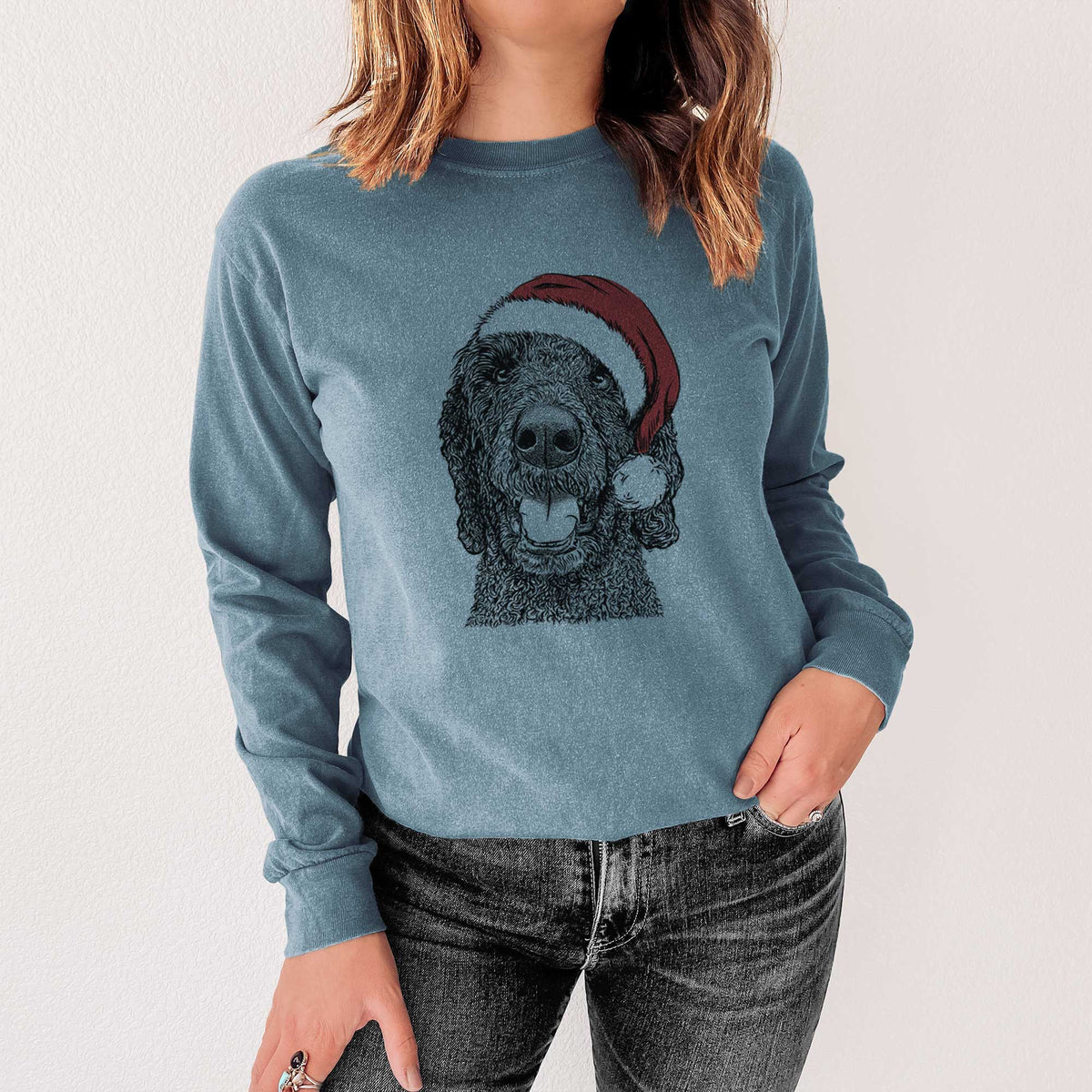 Santa Obi James the Goldendoodle - Heavyweight 100% Cotton Long Sleeve