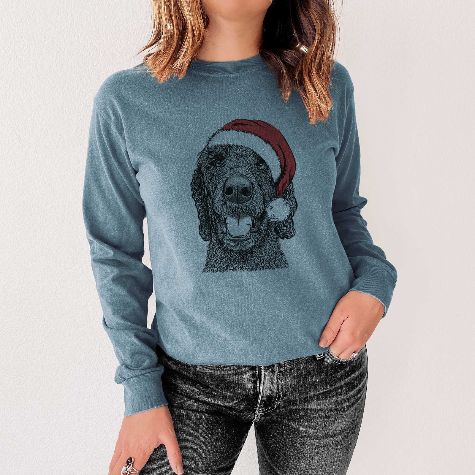 Santa Obi James the Goldendoodle - Heavyweight 100% Cotton Long Sleeve