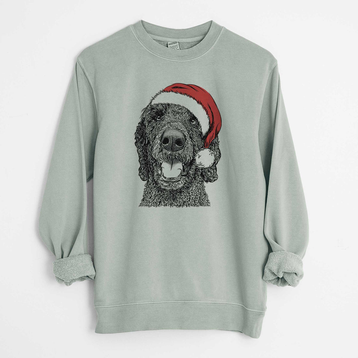 Santa Obi James the Goldendoodle - Unisex Pigment Dyed Crew Sweatshirt