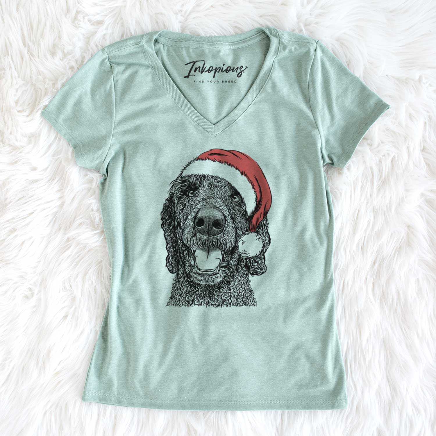 Santa Obi James the Goldendoodle - Women's V-neck Shirt