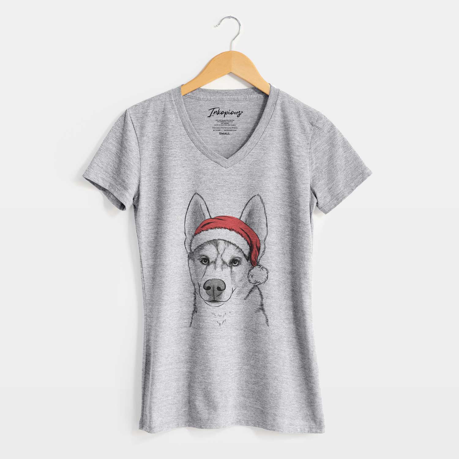 Santa Odin the Siberian Husky - Women's V-neck Shirt