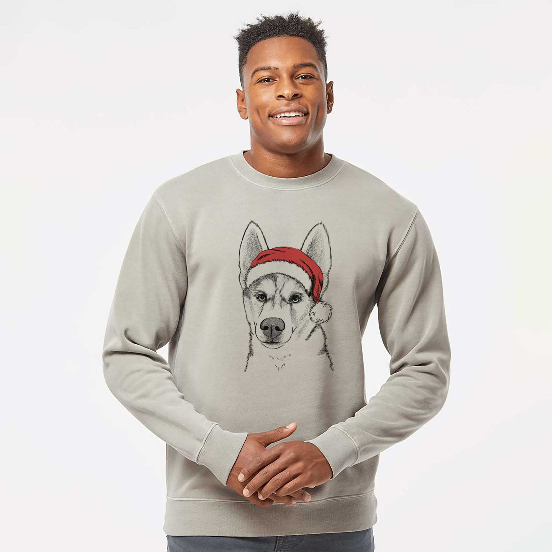 Santa Odin the Siberian Husky - Unisex Pigment Dyed Crew Sweatshirt