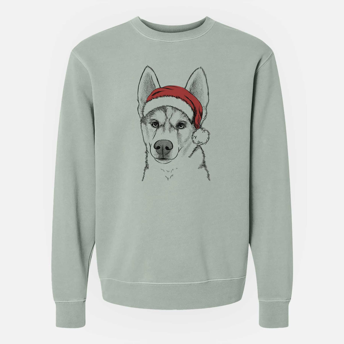 Santa Odin the Siberian Husky - Unisex Pigment Dyed Crew Sweatshirt