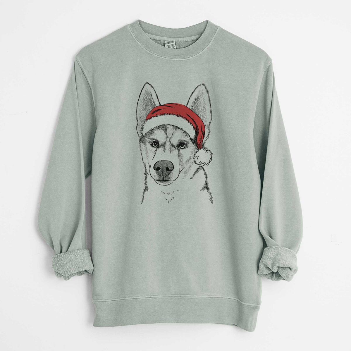 Santa Odin the Siberian Husky - Unisex Pigment Dyed Crew Sweatshirt