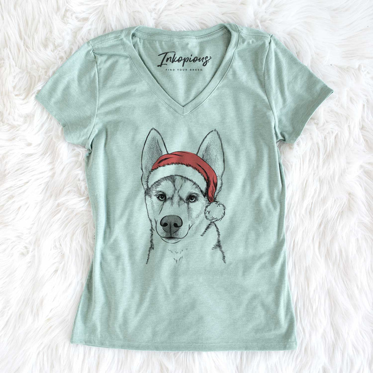 Santa Odin the Siberian Husky - Women's V-neck Shirt