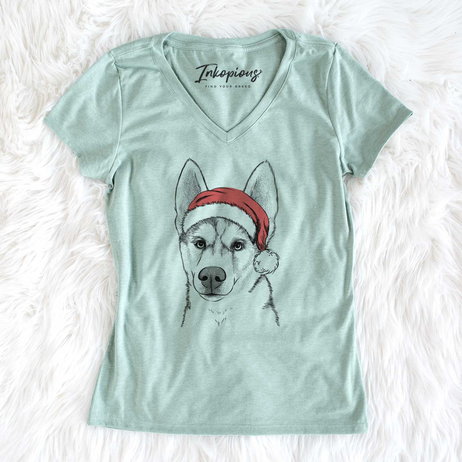 Santa Odin the Siberian Husky - Women's V-neck Shirt