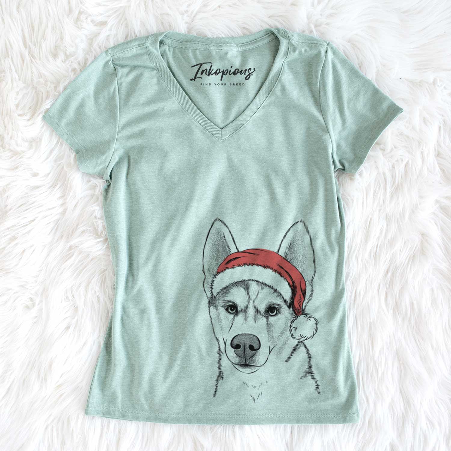 Santa Odin the Siberian Husky - Women's V-neck Shirt