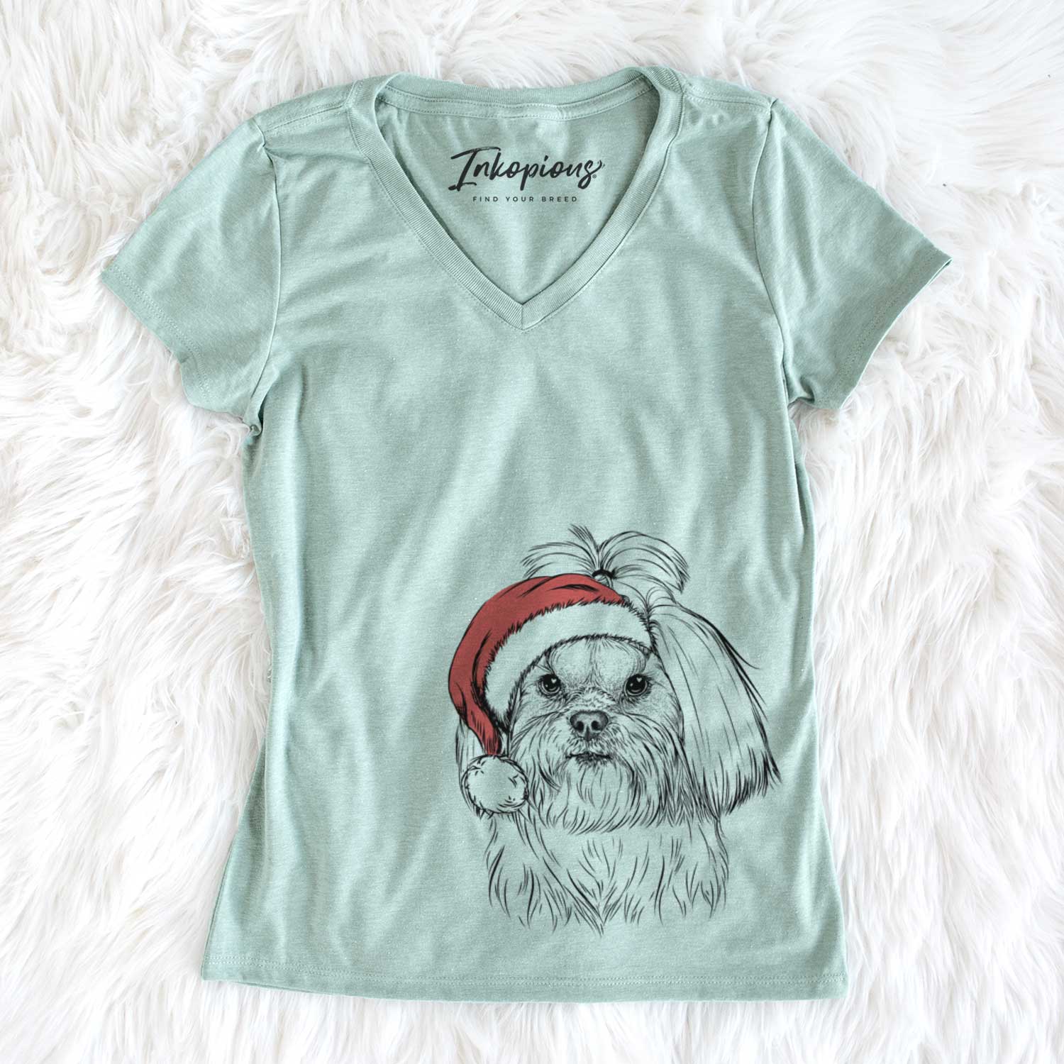 Santa Olga the Shih Tzu - Women's V-neck Shirt