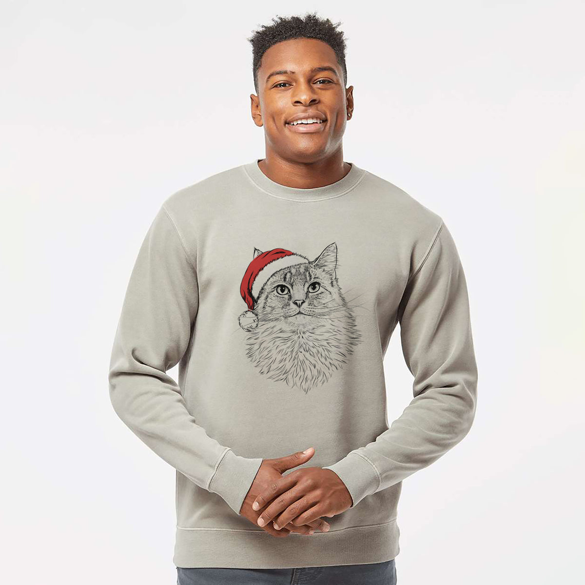 Santa Olive the Cat - Unisex Pigment Dyed Crew Sweatshirt