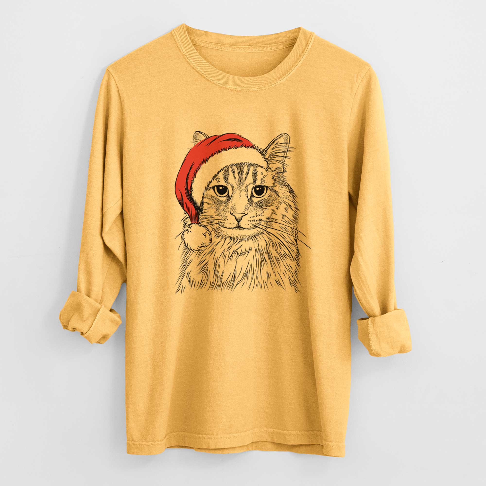 Santa Oliver Fluff the Maine Coon Mix Cat - Heavyweight 100% Cotton Long Sleeve