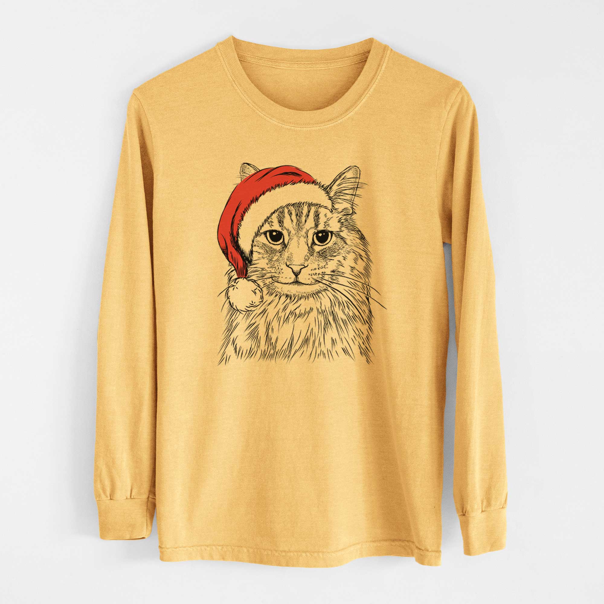 Santa Oliver Fluff the Maine Coon Mix Cat - Heavyweight 100% Cotton Long Sleeve