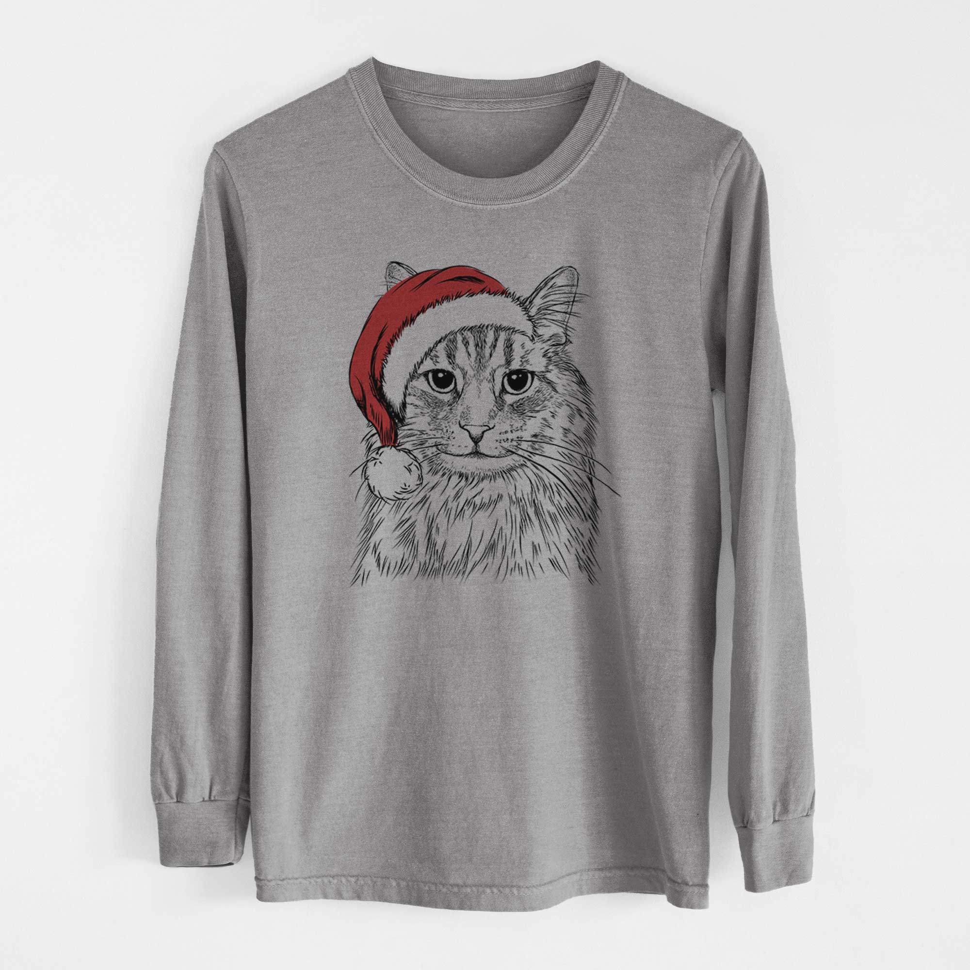 Santa Oliver Fluff the Maine Coon Mix Cat - Heavyweight 100% Cotton Long Sleeve