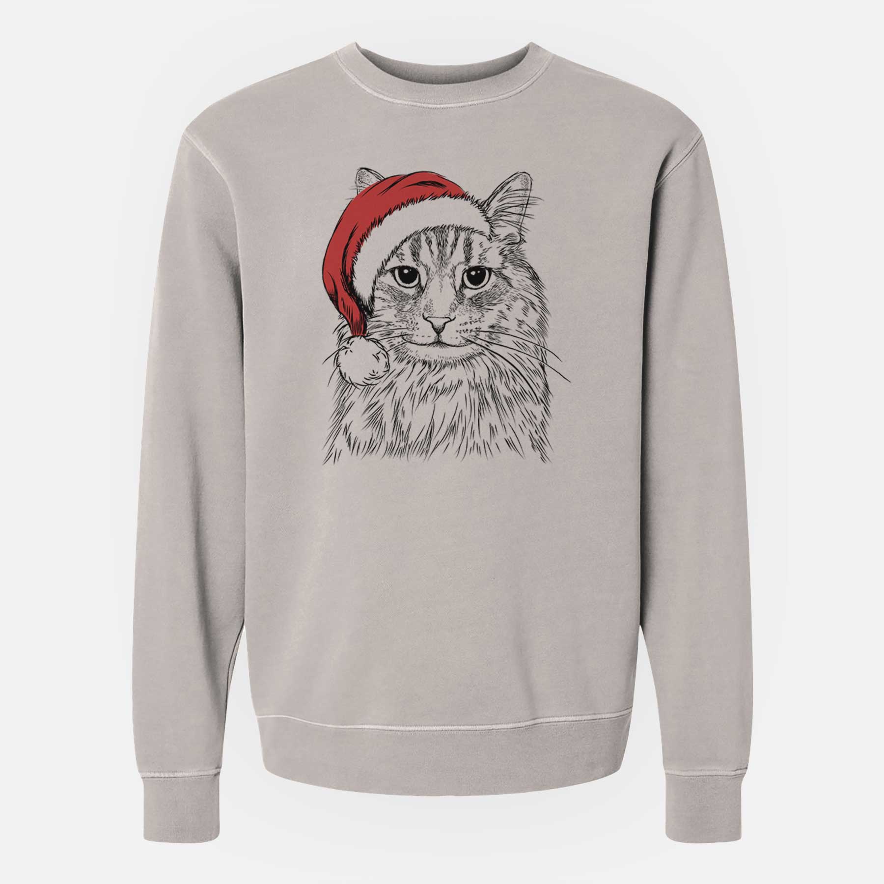 Santa Oliver Fluff the Maine Coon Mix Cat - Unisex Pigment Dyed Crew Sweatshirt