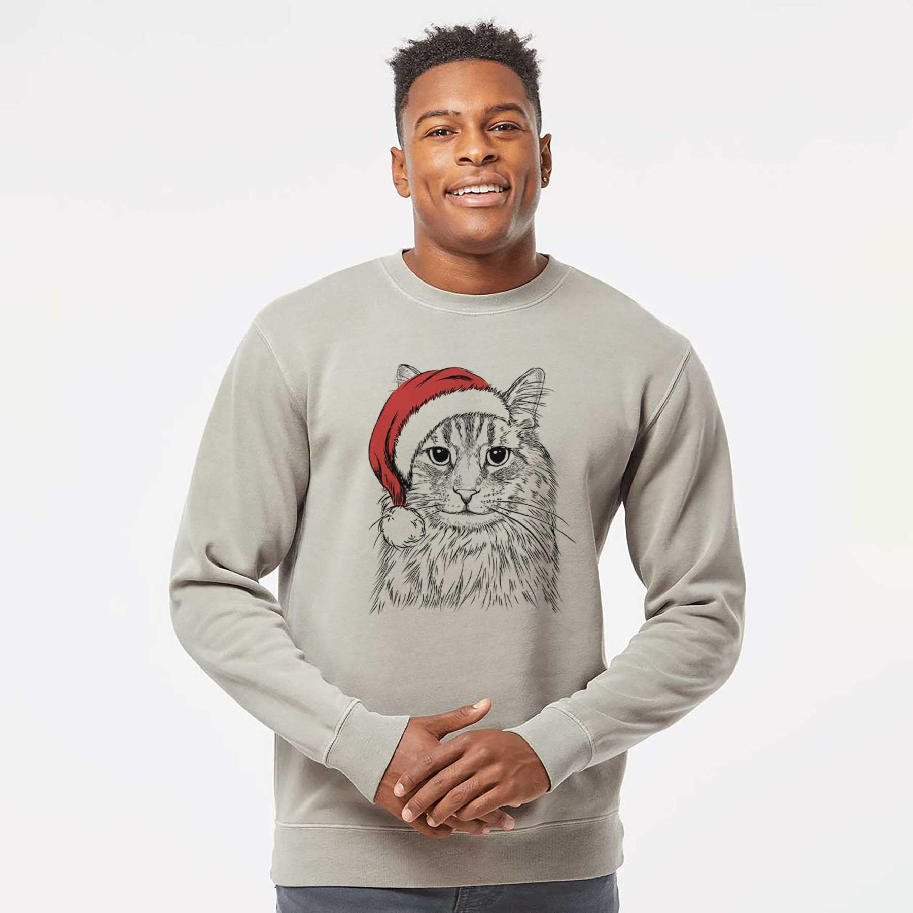 Santa Oliver Fluff the Maine Coon Mix Cat - Unisex Pigment Dyed Crew Sweatshirt