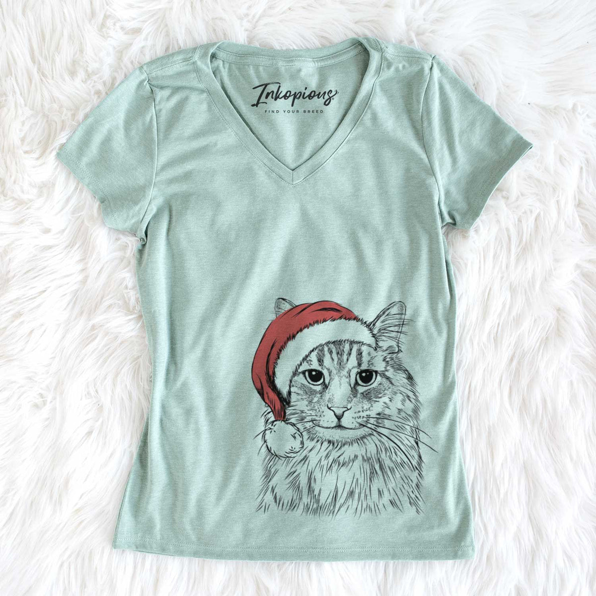 Santa Oliver Fluff the Maine Coon Mix Cat - Women&#39;s V-neck Shirt