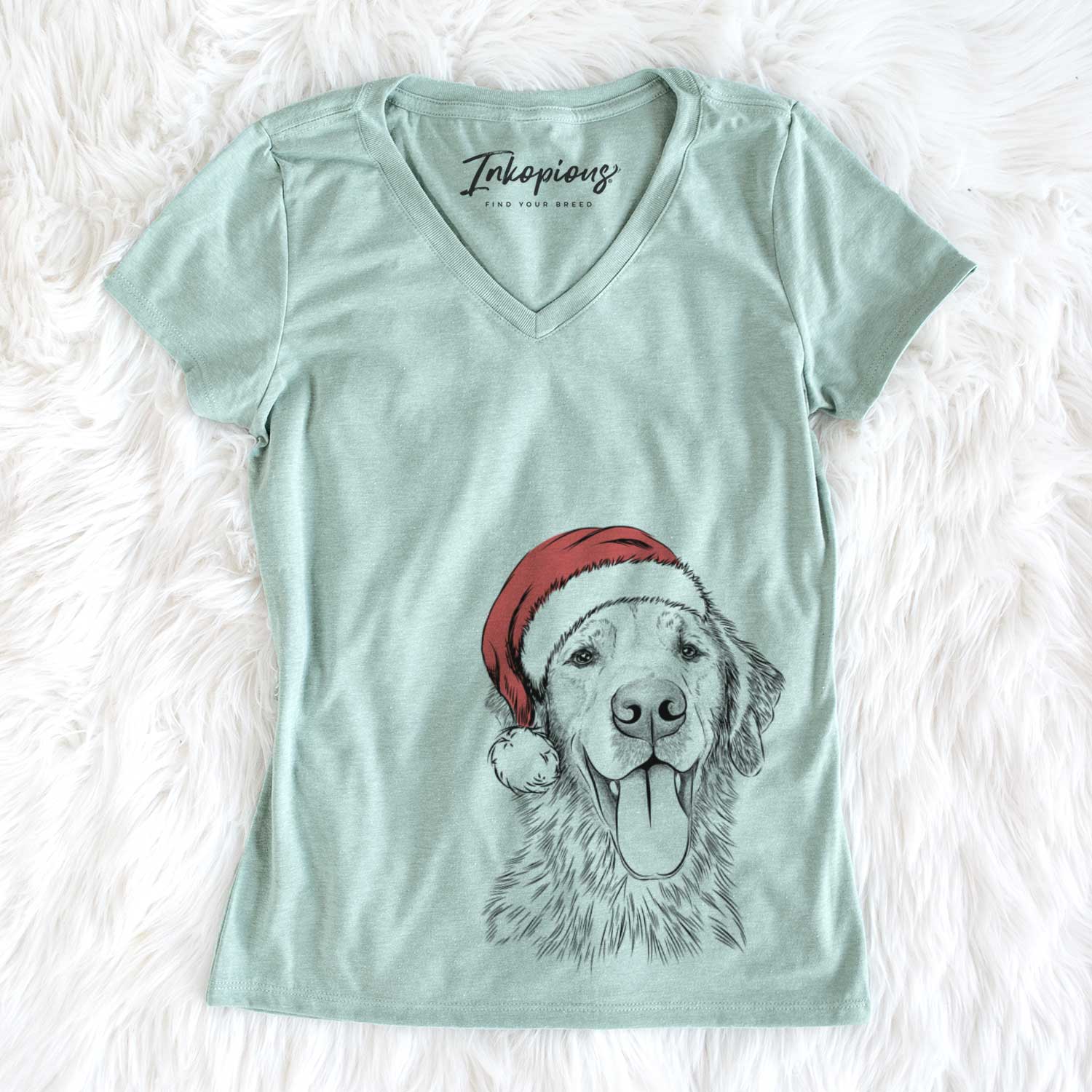 Santa Oliver Tredup the Golden Retriever - Women's V-neck Shirt