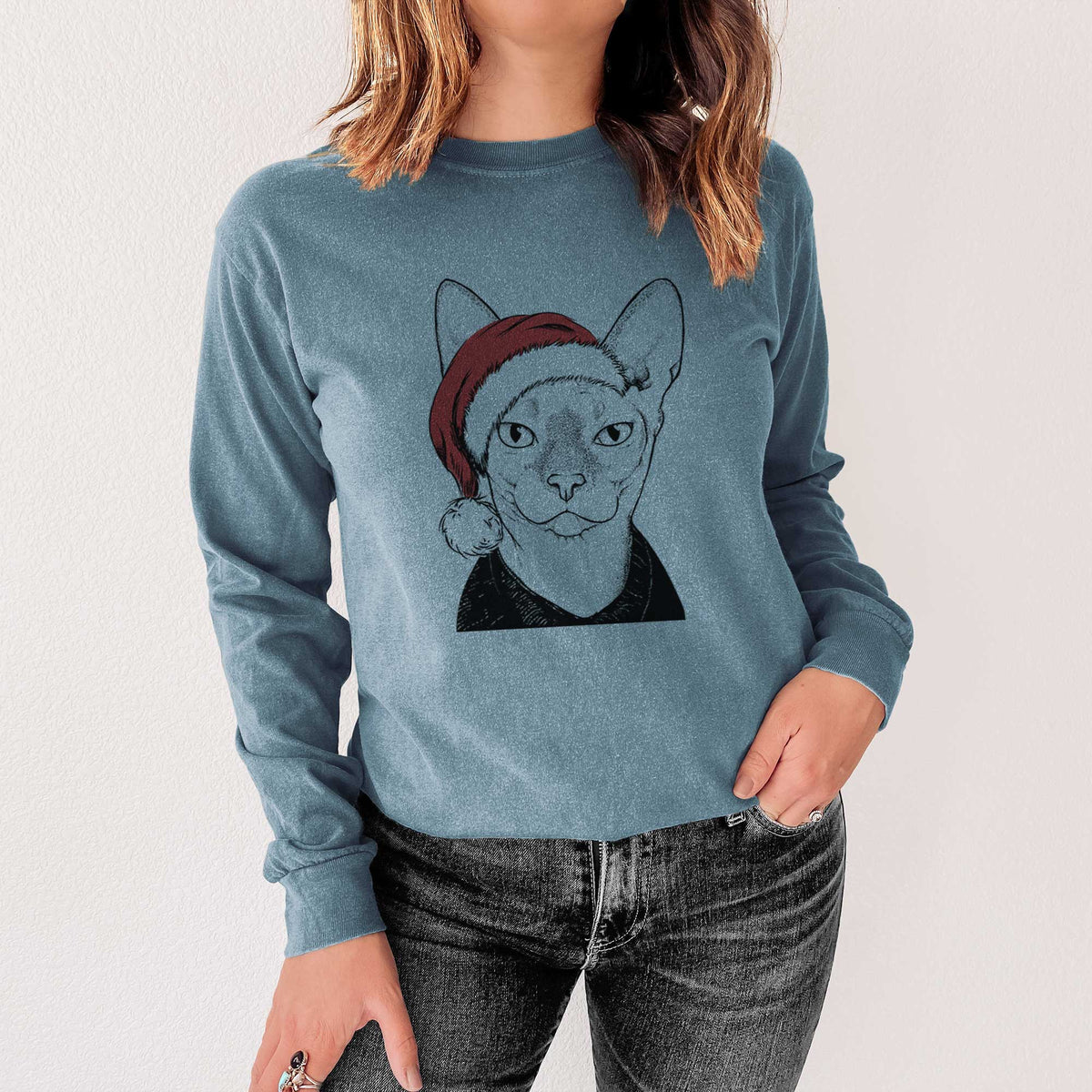 Santa Oliver Watson the Sphynx Cat - Heavyweight 100% Cotton Long Sleeve