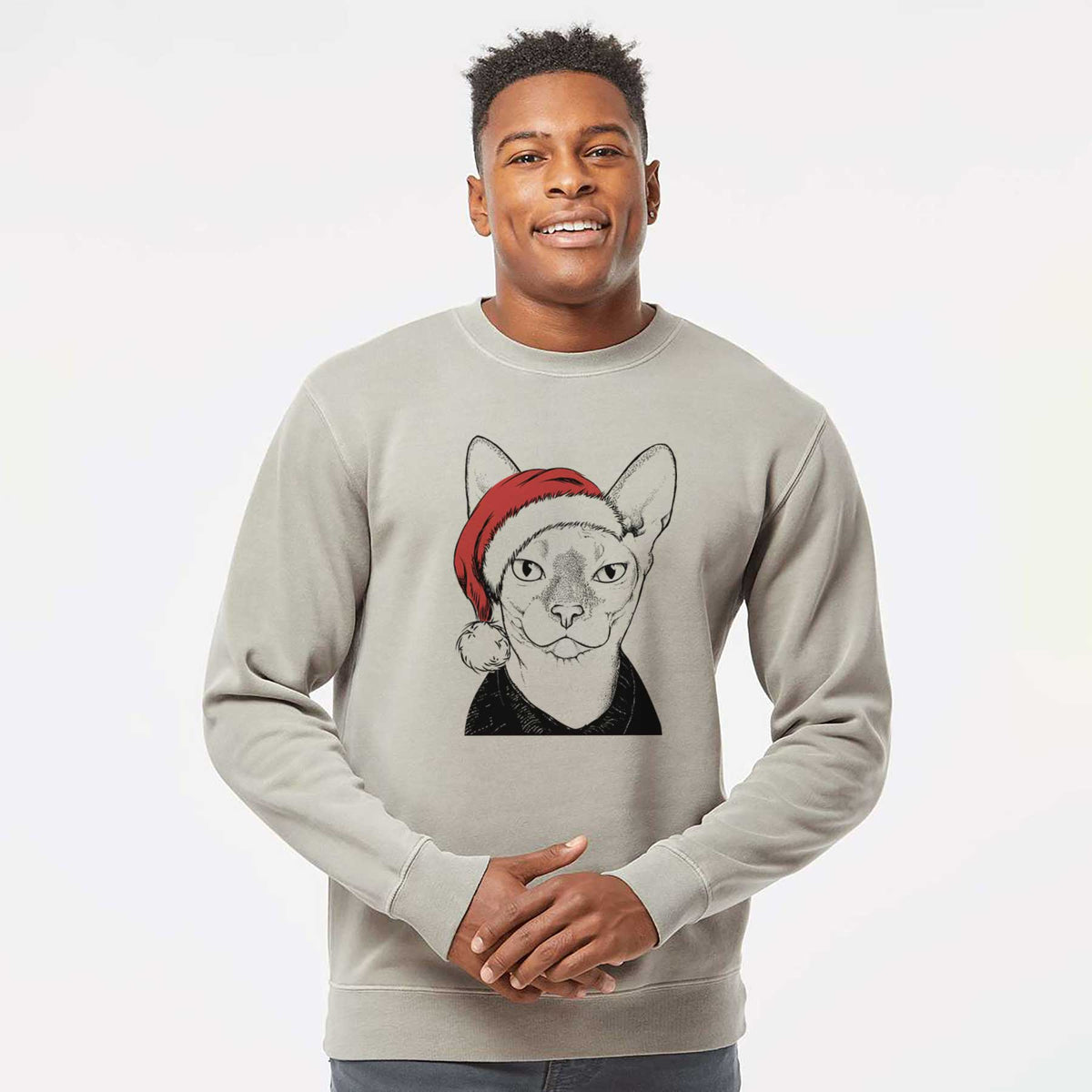 Santa Oliver Watson the Sphynx Cat - Unisex Pigment Dyed Crew Sweatshirt