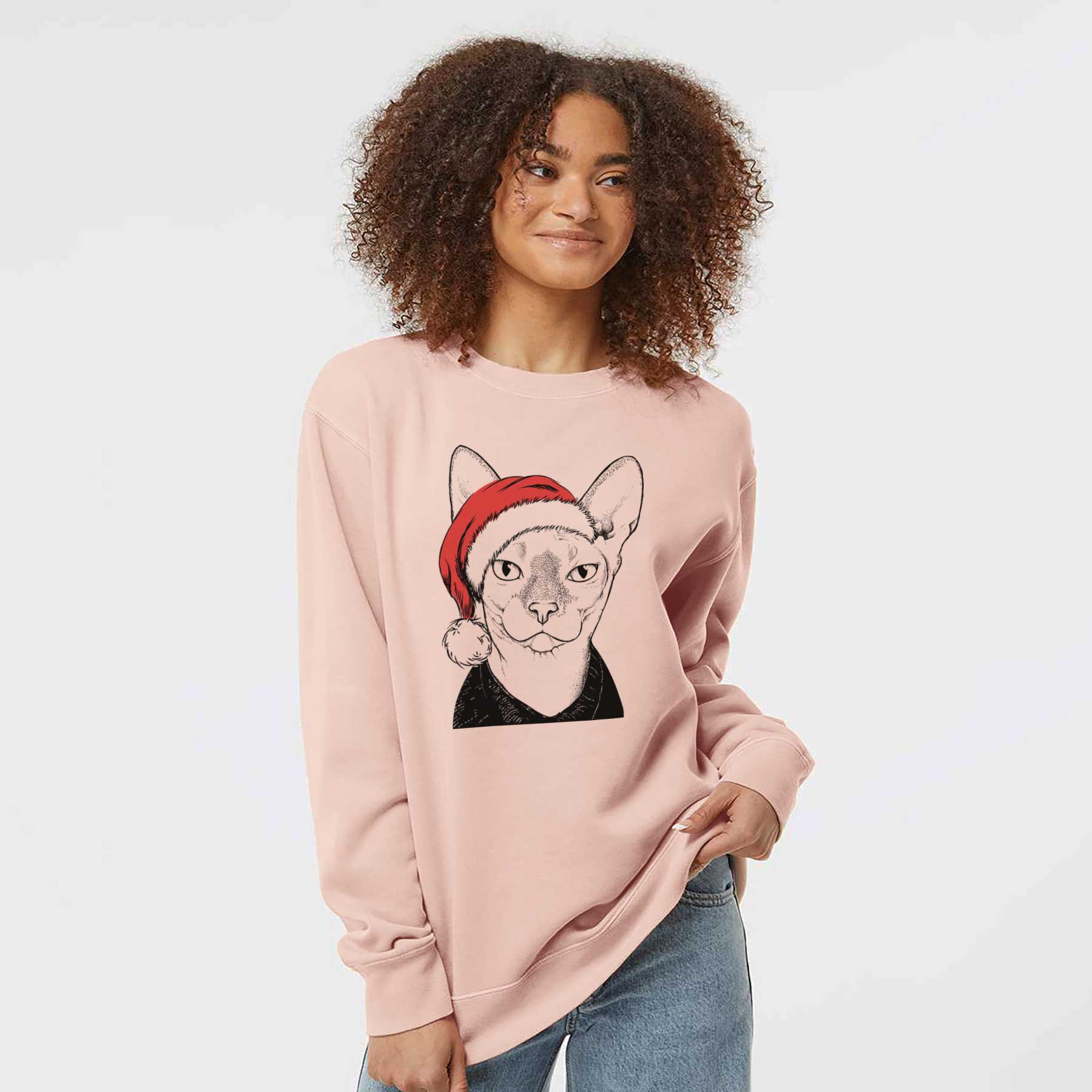 Santa Oliver Watson the Sphynx Cat - Unisex Pigment Dyed Crew Sweatshirt