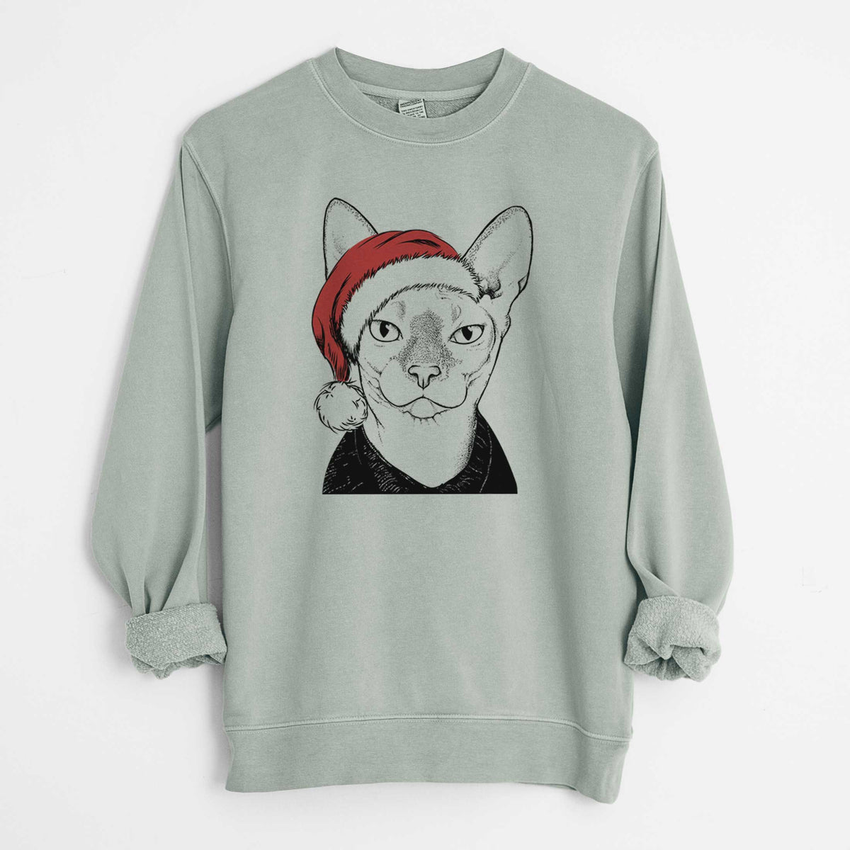 Santa Oliver Watson the Sphynx Cat - Unisex Pigment Dyed Crew Sweatshirt