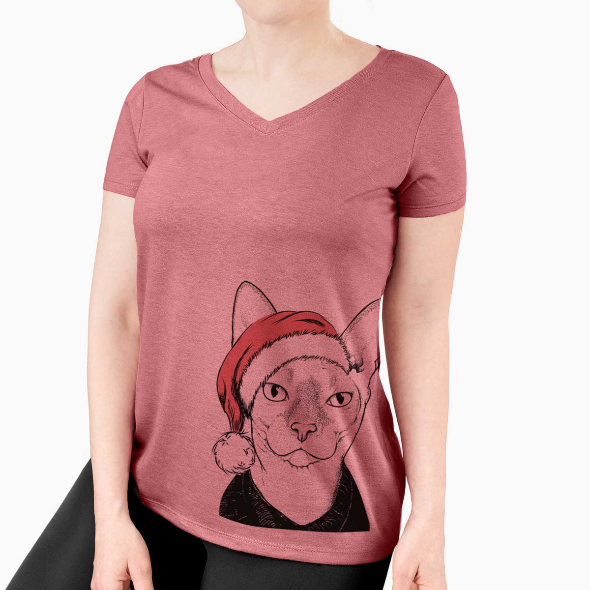 Santa Oliver Watson the Sphynx Cat - Women's V-neck Shirt