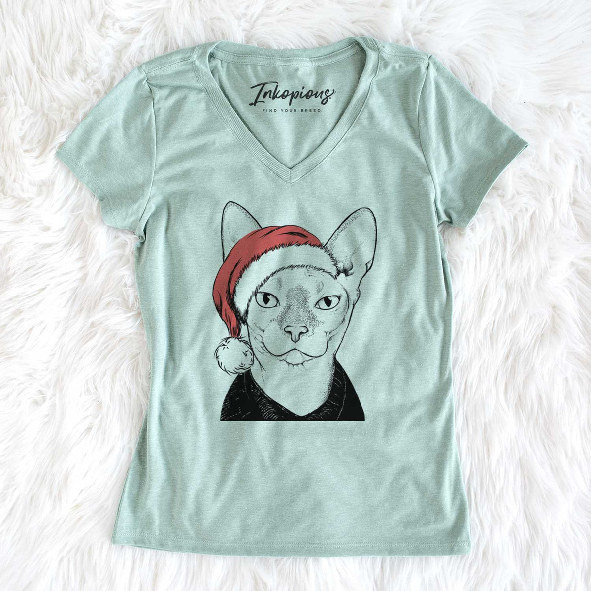 Santa Oliver Watson the Sphynx Cat - Women's V-neck Shirt