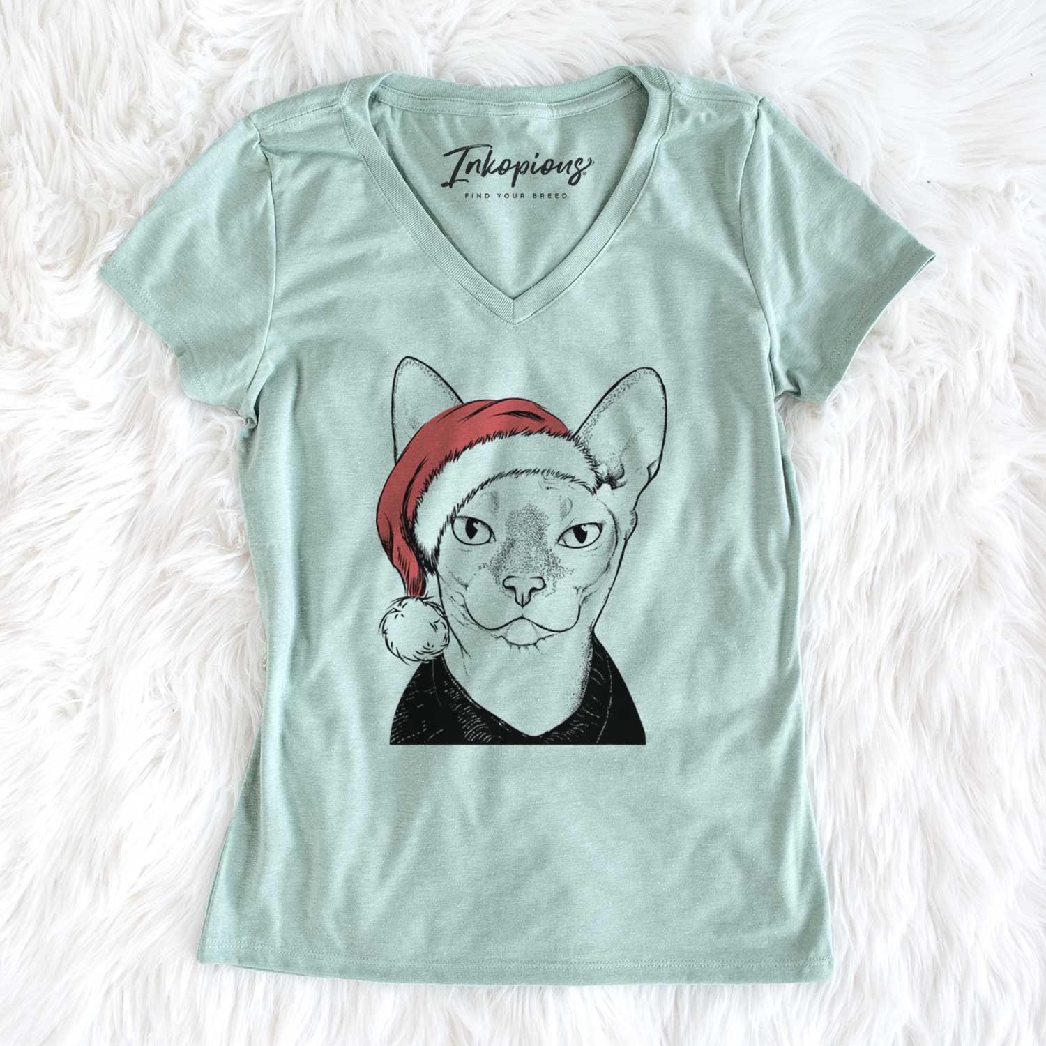 Santa Oliver Watson the Sphynx Cat - Women's V-neck Shirt