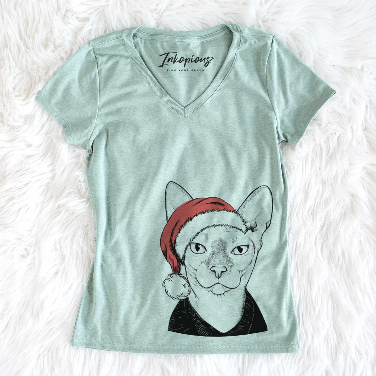 Santa Oliver Watson the Sphynx Cat - Women&#39;s V-neck Shirt
