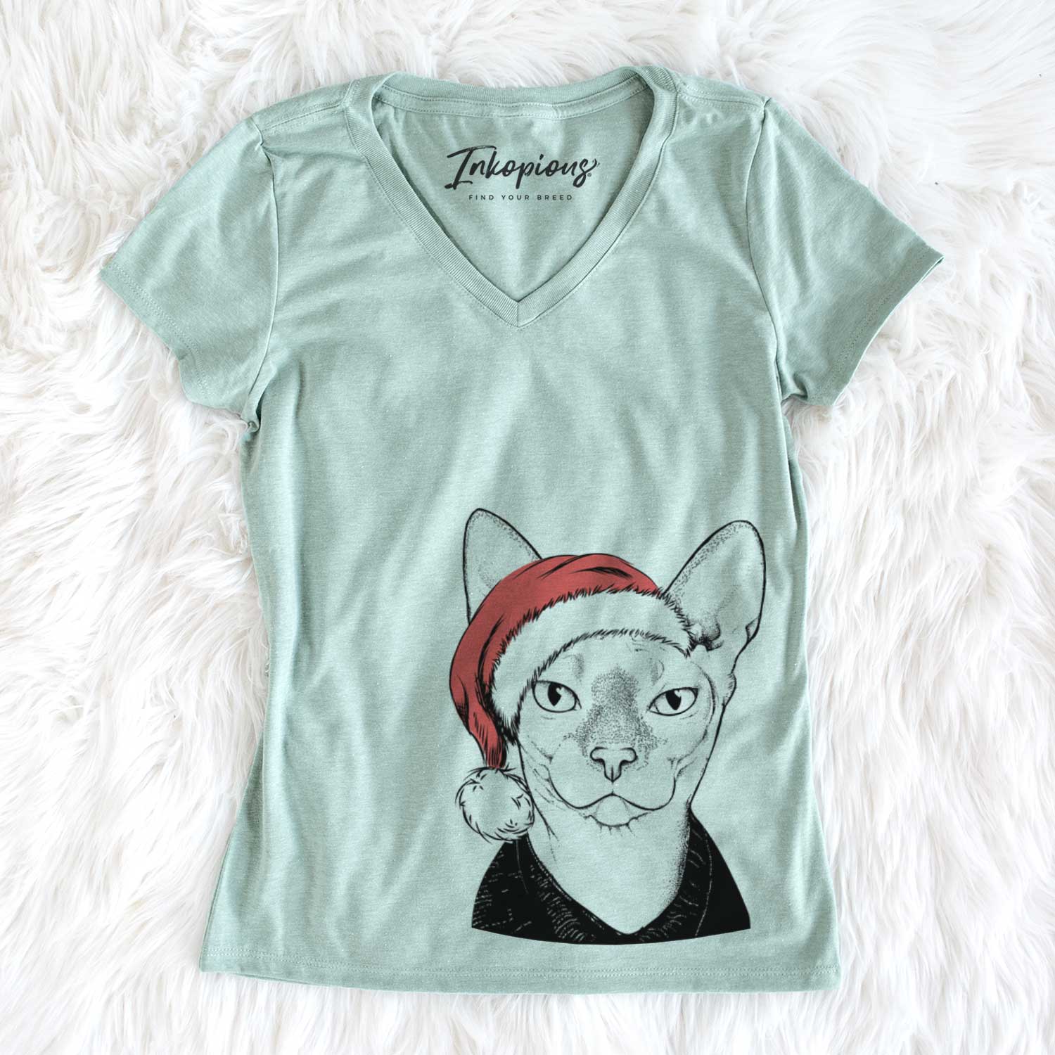 Santa Oliver Watson the Sphynx Cat - Women's V-neck Shirt