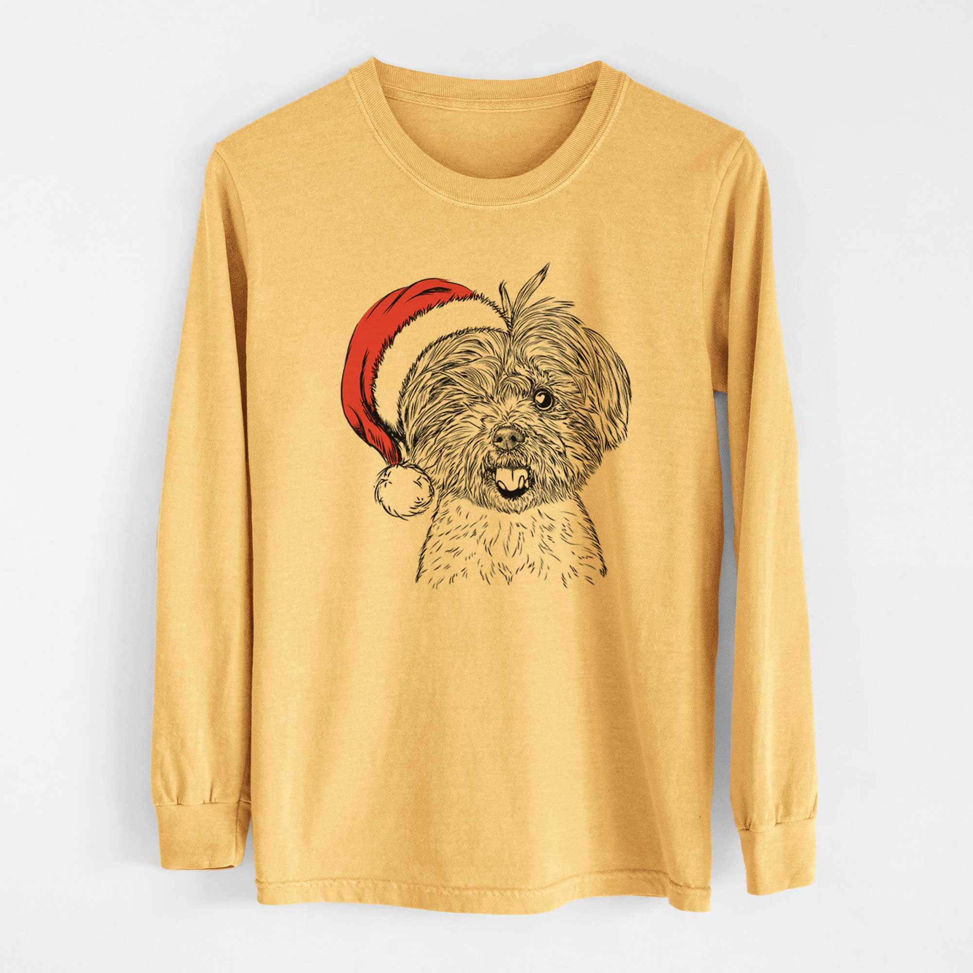 Santa Oliver the Yorkie Mix - Heavyweight 100% Cotton Long Sleeve