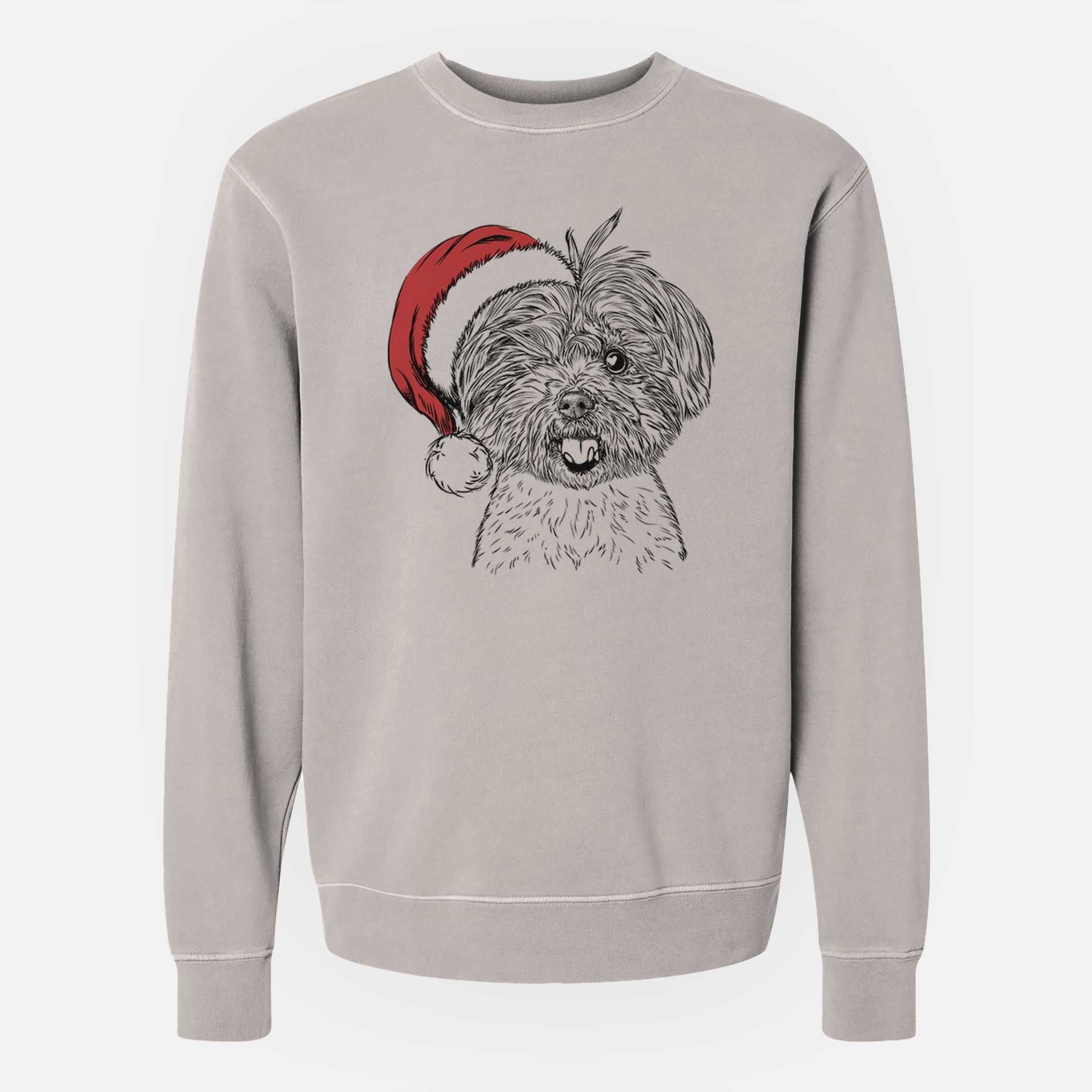 Santa Oliver the Yorkie Mix - Unisex Pigment Dyed Crew Sweatshirt