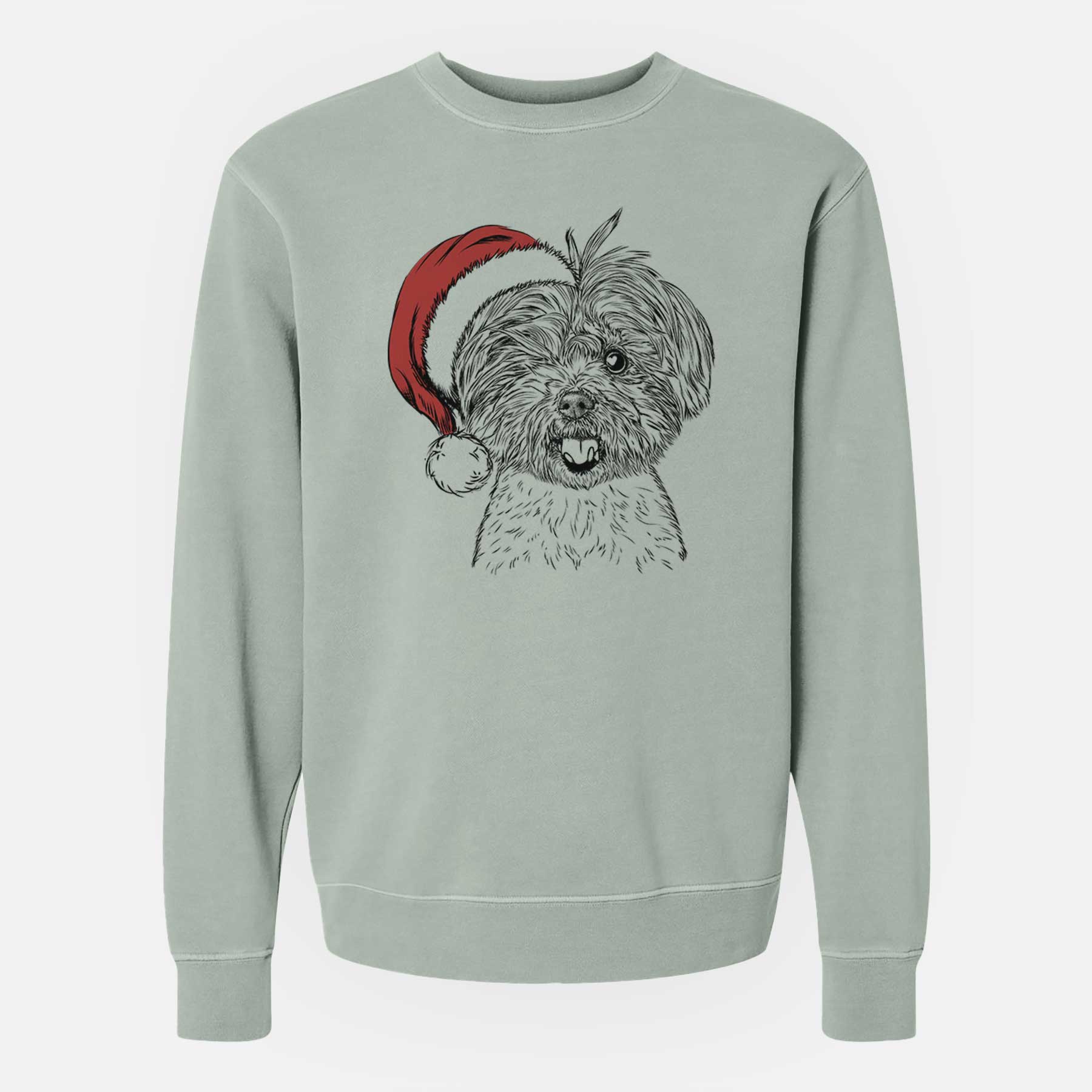 Santa Oliver the Yorkie Mix - Unisex Pigment Dyed Crew Sweatshirt