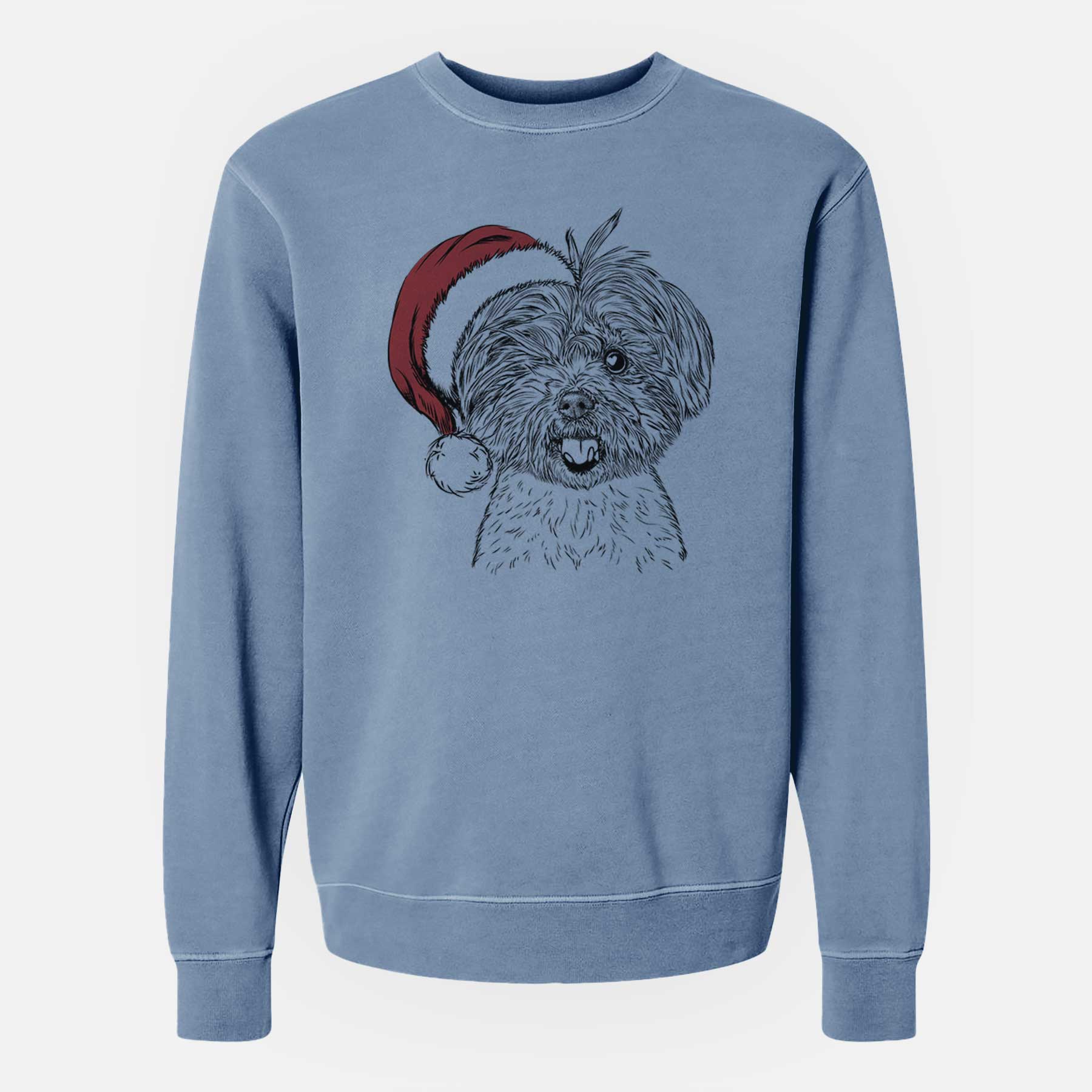 Santa Oliver the Yorkie Mix - Unisex Pigment Dyed Crew Sweatshirt