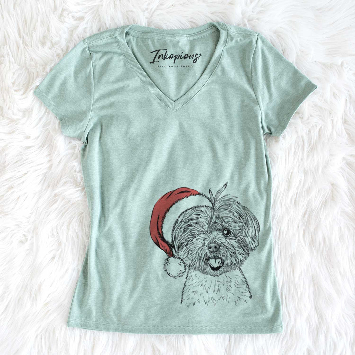 Santa Oliver the Yorkie Mix - Women&#39;s V-neck Shirt