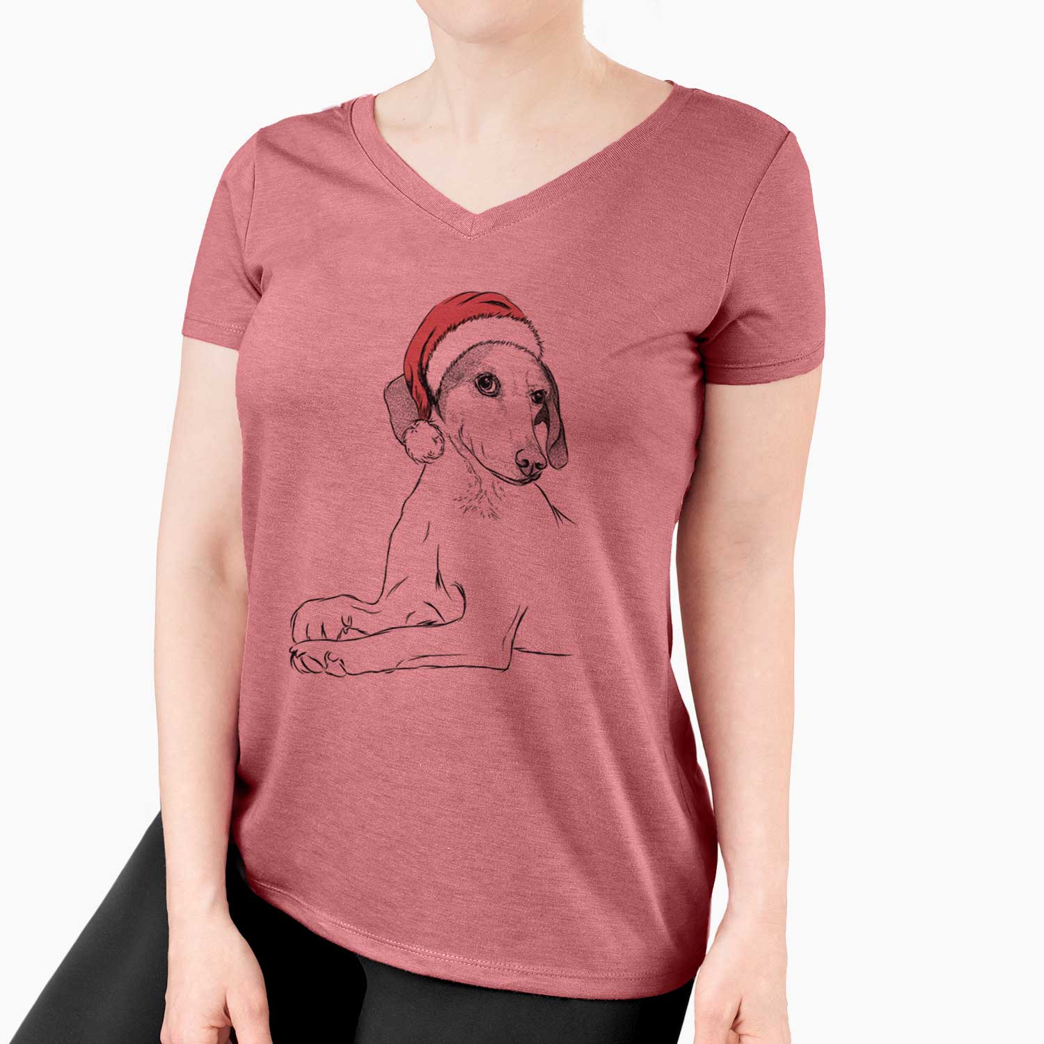 Santa Opie the Foxhound - Women's V-neck Shirt