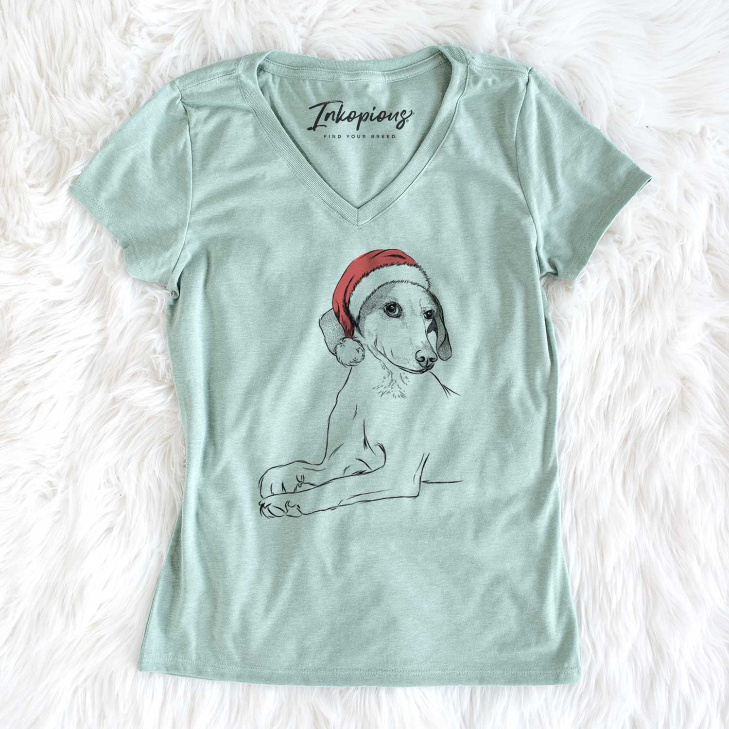 Santa Opie the Foxhound - Women's V-neck Shirt