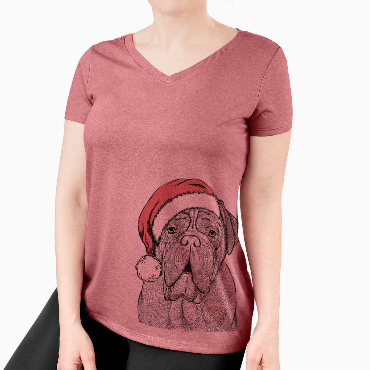 Santa Optimus the Dogue de Bordeaux - Women's V-neck Shirt