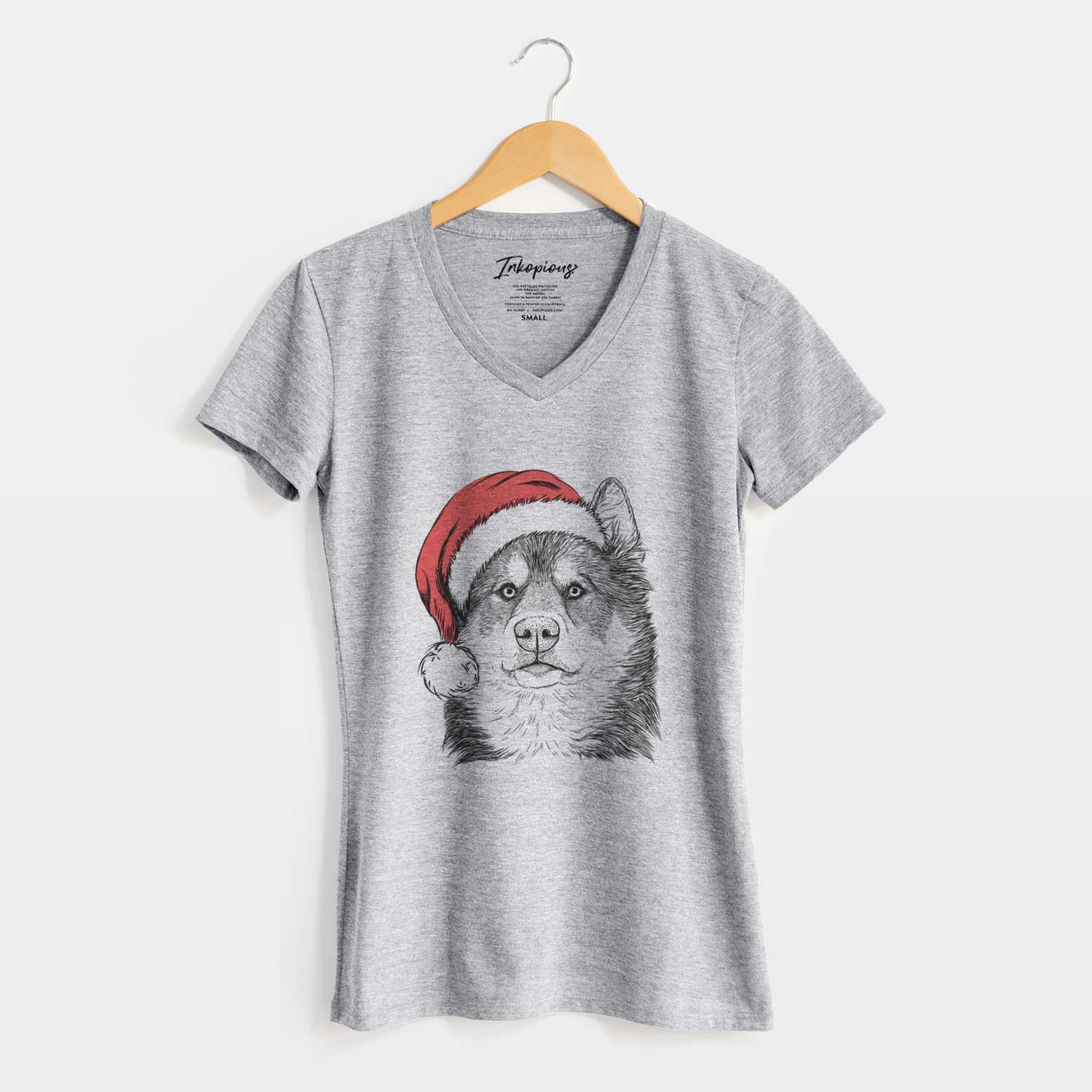 Santa Oskar the Canadian Eskimo Dog - Women's V-neck Shirt