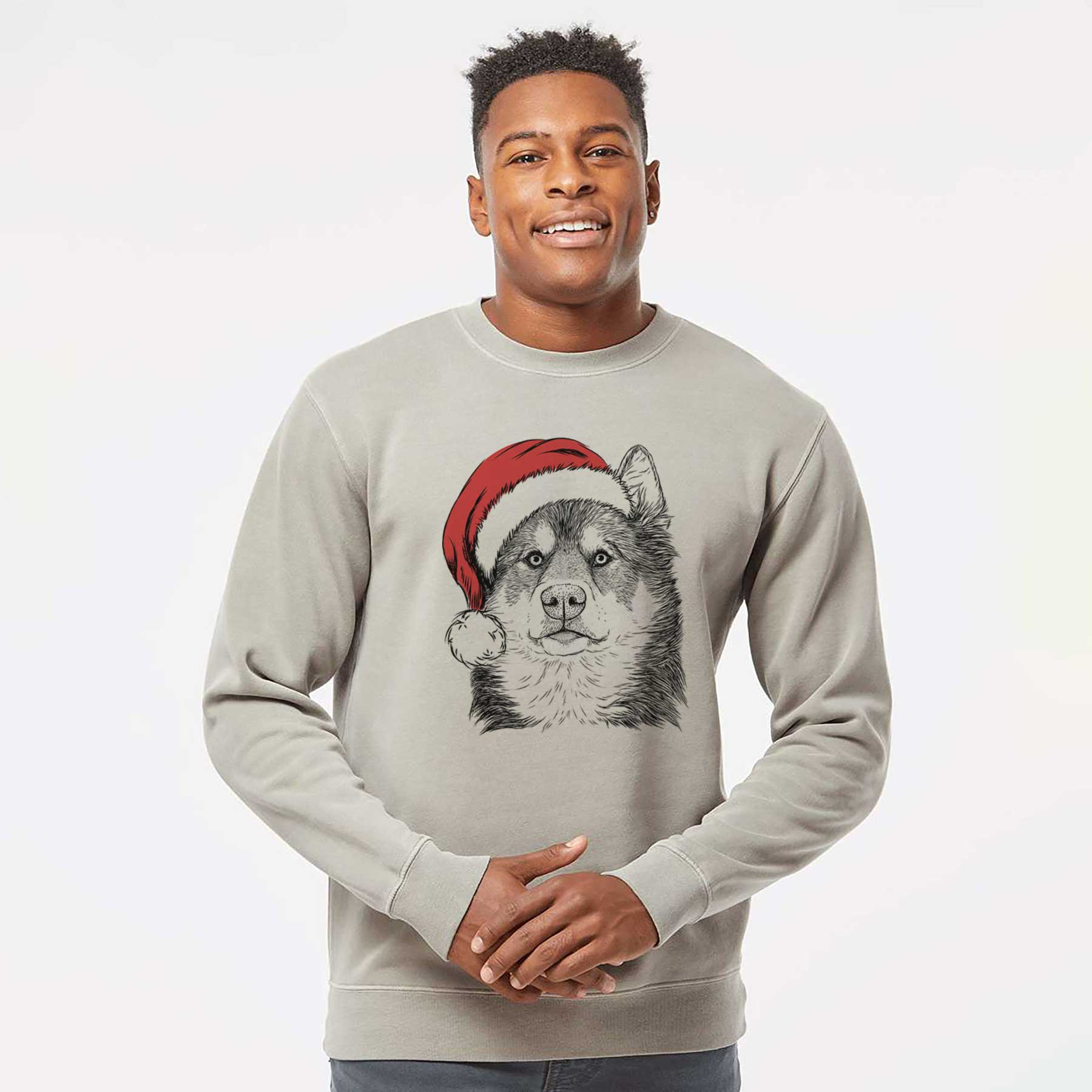 Santa Oskar the Canadian Eskimo Dog - Unisex Pigment Dyed Crew Sweatshirt